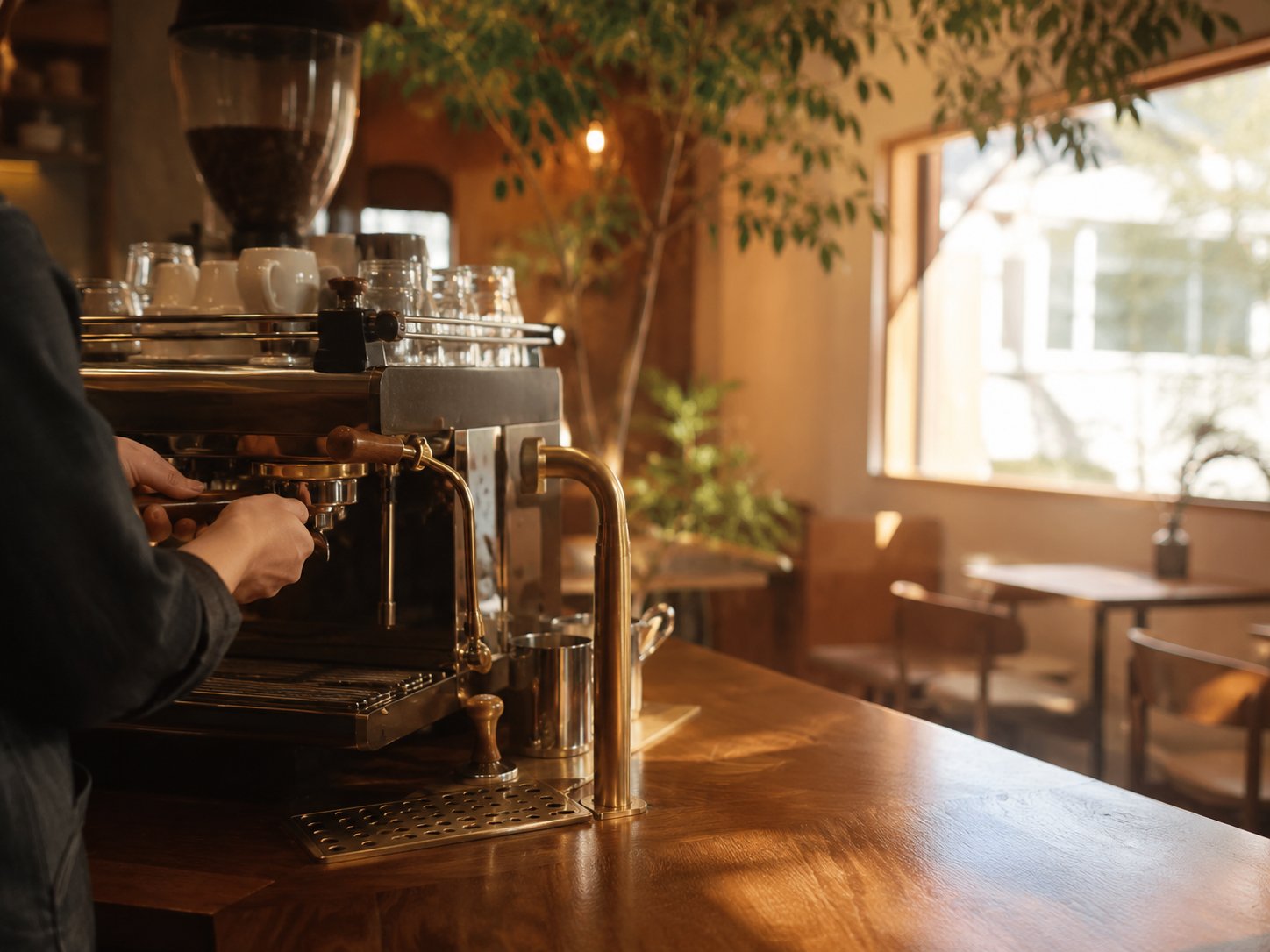 店内カウンターでコーヒーを淹れる様子